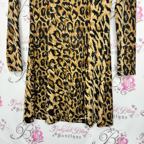 divine USA dress cheetah print animal print long sleeve flowy bottom stretchy - Picture 3 of 7
